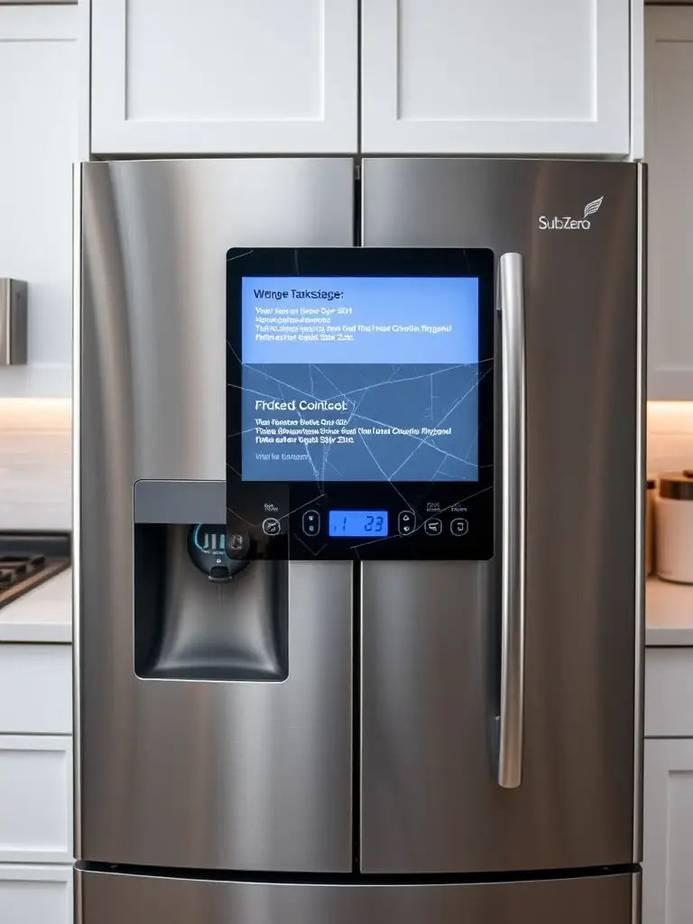 A Sub-Zero refrigerator with a malfunctioning control panel, indicating electronic issues that Sub Zero Repair Pasadena can repair.